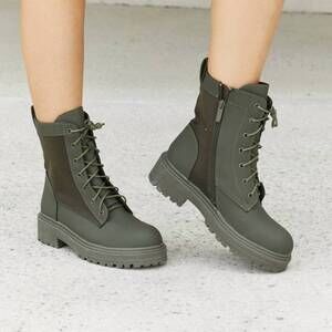NEW UNILADY lace-up combat booties in green